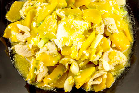 Stir Fried Pumpkin with Egg on white background ,Thai style food,healthy foodの写真素材