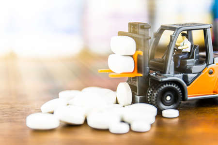 Drug prescription for treatment medication. Pharmaceutical medicament, cure in container for health. Pharmacy theme, capsule pills with medicine antibiotic in packages.の写真素材