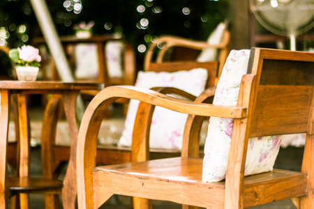 Chair With Nature Background for garden furniture mad from woodenの写真素材