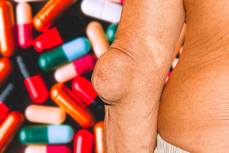Severe gout in men suffering from joint pain, bone pain, gout, rheumatoid symptoms, radioactive...