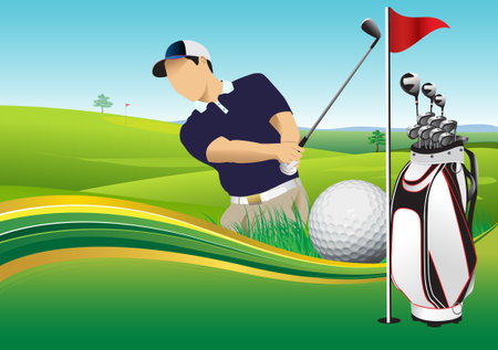 Vector illustration of a male golfer playing using it to make an advertising poster.のイラスト素材