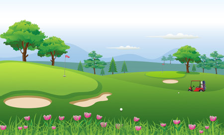 beautiful natural scenery golf course atmosphere vector illustrationのイラスト素材