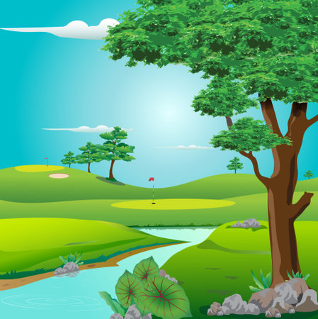 Vector illustration of golf course with beautiful decorations.のイラスト素材