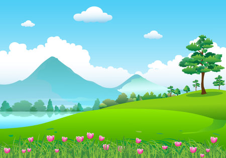 View and atmosphere Golf course The backdrop is the sky. vector illustrationのイラスト素材