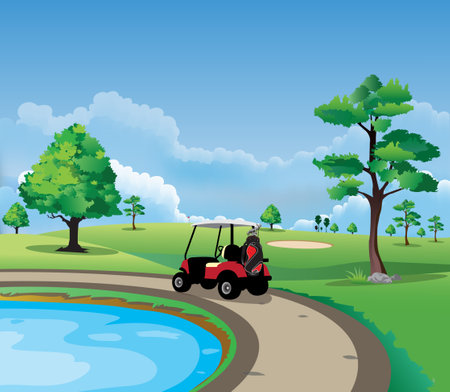 View and atmosphere Golf course The backdrop is the sky.のイラスト素材