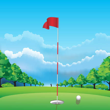 Vector illustration of golf exercise and leisure in a beautiful golf course.のイラスト素材