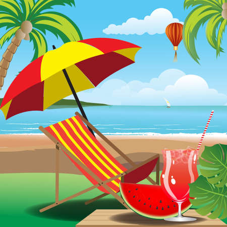 Seaside view vector illustration for vacation and leisure travel.のイラスト素材