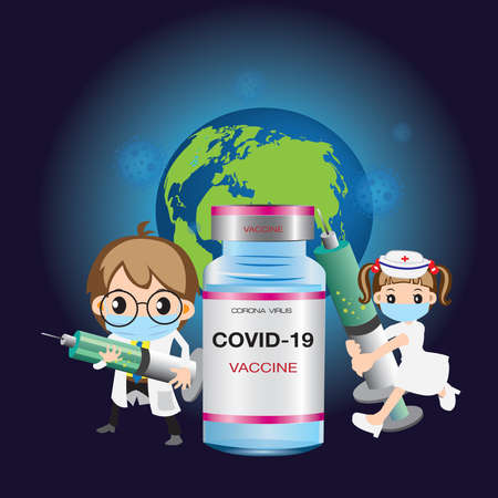 Vector illustration of vaccine and syringe against coronavirus (Covid-19)のイラスト素材