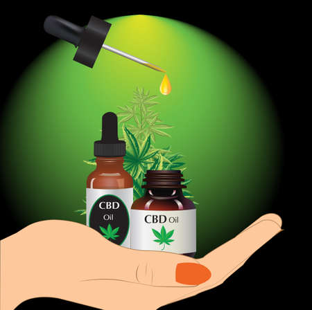 Vector illustration of cannabis-infused beverages for health and prevention of various diseases.のイラスト素材