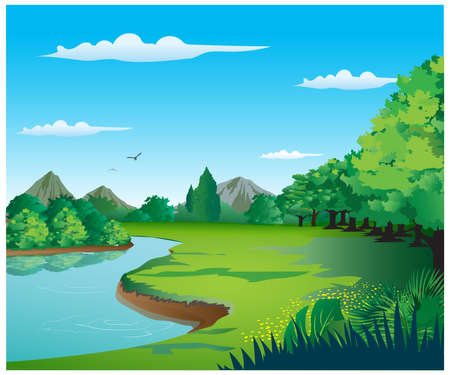Vector illustration of a beautiful serene forest view.のイラスト素材