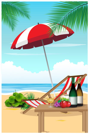 Seaside view vector illustration with food and drink suitable for wallpaper.のイラスト素材
