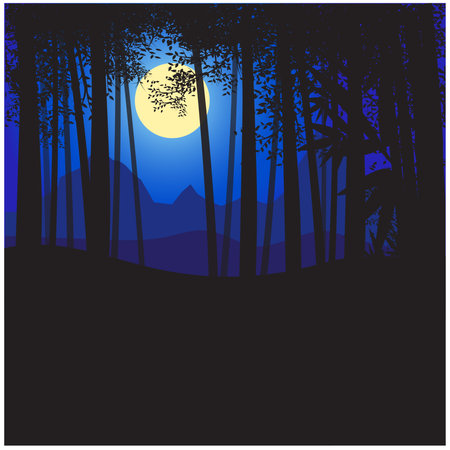 The atmosphere of the forest at night with the full moon.のイラスト素材