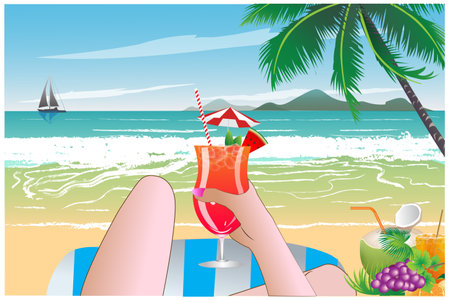Relaxing seaside view vector illustration.のイラスト素材