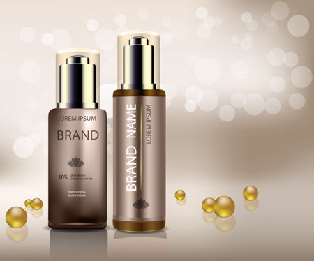 Sample vector illustration of cosmetic packaging and background for advertising purposes.のイラスト素材