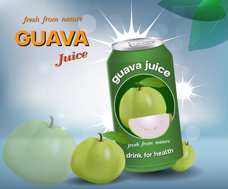 Vector illustration of guava juice, beverage canned for advertising purposes.のイラスト素材