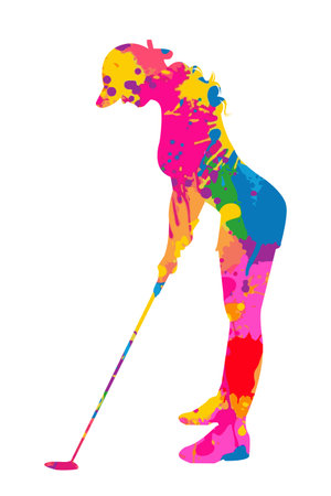 Vector art golfer illustration with watercolor. White background.のイラスト素材