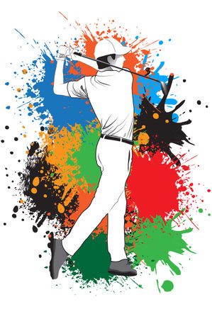 Vector art golfer illustration with watercolor. White background.のイラスト素材
