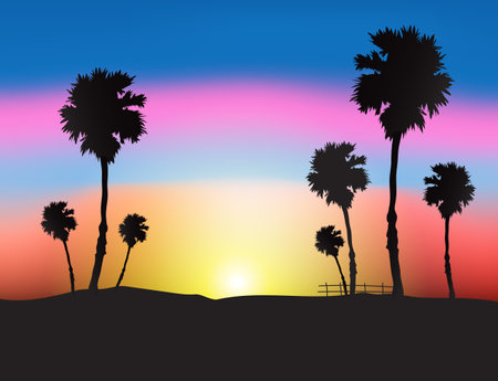 Rural view vector illustration when the sun is rising in the morning.のイラスト素材