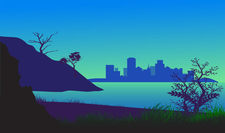 Night view vector illustration, black silhouette.のイラスト素材