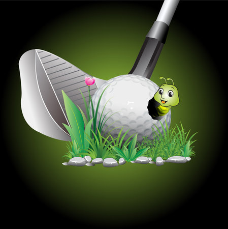 A vector illustration of a worm living in a golf ball.のイラスト素材