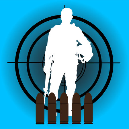 Vector illustration of silhouettes of soldiers in the army fighting in war.のイラスト素材