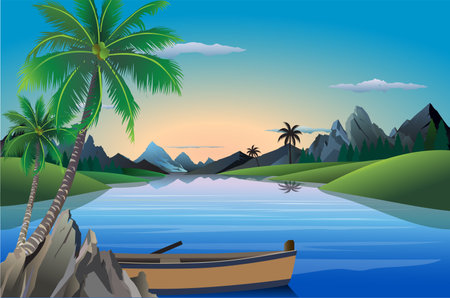 Vector illustration of the natural beauty and shady scenery of the countryside.のイラスト素材