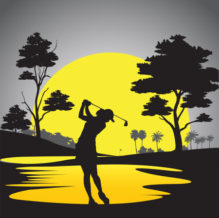 Golf silhouette vector illustration, yellow tone.のイラスト素材