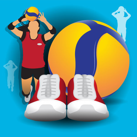 volleyball player and ball on the blue background. vector illustrationのイラスト素材