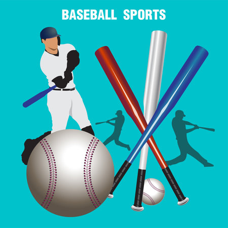 Baseball sport. Baseball player with ball and bat. Vector illustrationのイラスト素材