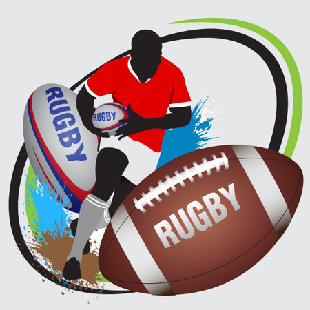 Rugby player with ball. Vector illustration for your design.のイラスト素材