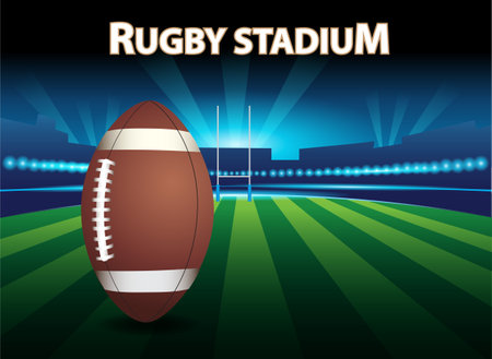 Rugby Stadium Background with American Football Ball. Vector Illustrationのイラスト素材