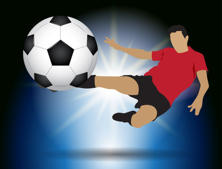 Soccer player with ball on the blue background. Vector illustration.のイラスト素材