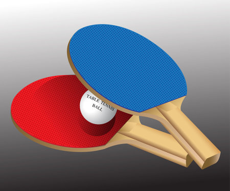 Table tennis rackets and ball on a gray background. Vector illustrationのイラスト素材