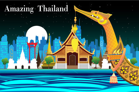 Bangkok, Thailand, Asia. Landmarks of Thailand. Vector illustrationのイラスト素材