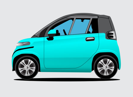 Electric car vector illustration isolated on grey background. Turquoise car.のイラスト素材