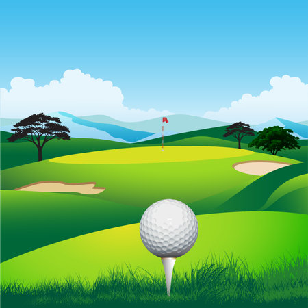 Golf course, golf ball and green grass, vector illustration.のイラスト素材
