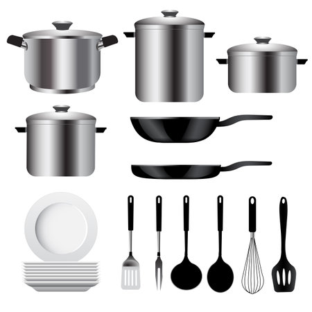 Set of kitchen utensils. Vector illustration isolated on white background.のイラスト素材