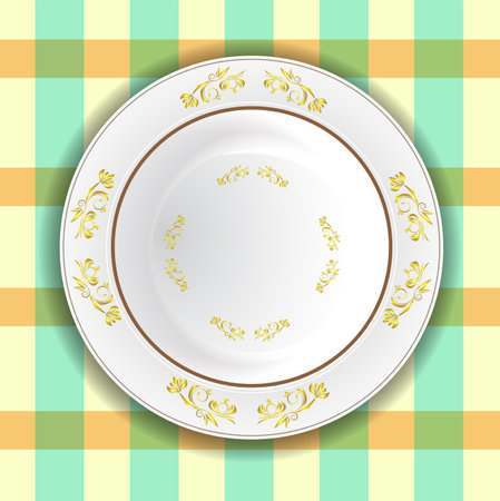 Vector illustration of an elegant ceramic plate with a floral pattern.のイラスト素材