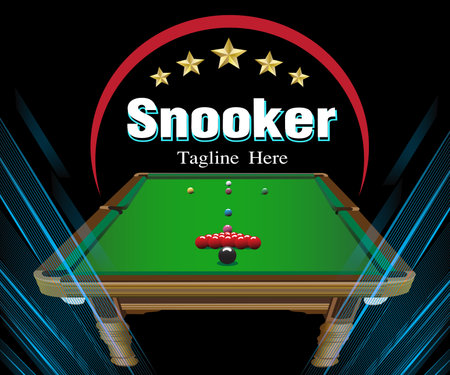 Billiard table with balls, cue and star. Vector illustration.