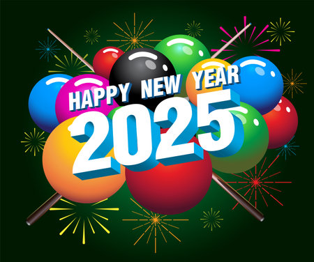 Vector illustration of Happy New Year 2025 with snooker ball background.のイラスト素材