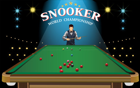 The atmosphere of the snooker competition and the different postures of athletes. The black background consists of spotlights. Vector snooker sport gameのイラスト素材