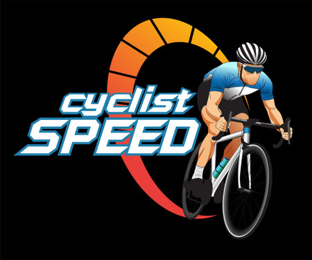 Cyclist riding bicycle on speedometer. Vector illustration eps 10のイラスト素材