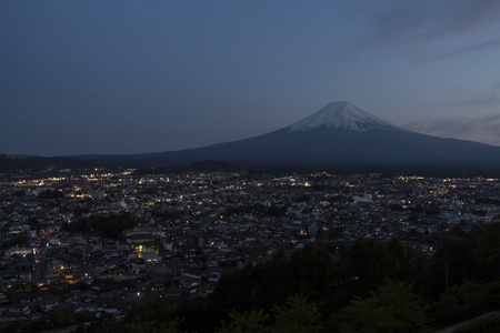 Mt Fuji with city view in twilightの写真素材