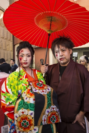 KAWASAKI,JAPAN - OCTOBER 27: The spectacular costumed attendees in the most annual amazing Halloween parade in Japan with 3000 attendees on October 27,2013 in Kawasaki city.のeditorial素材