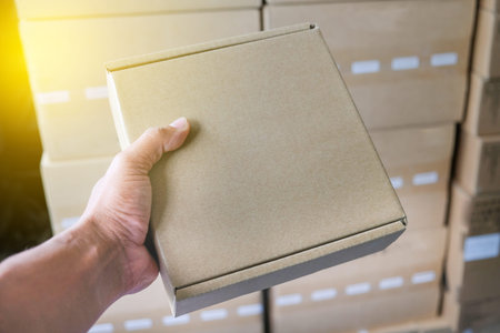 Holding packaging box for sent product to customer from shopping online. Small Business SME...