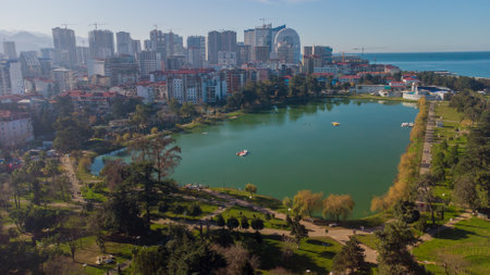 Aerial panoramic view of the city of Batumi, Georgiaの写真素材