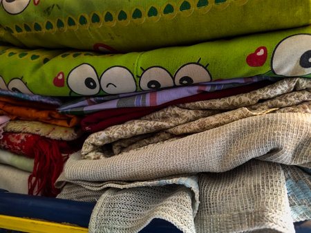 Colorful fabrics for sale in the street market. High quality photoの写真素材
