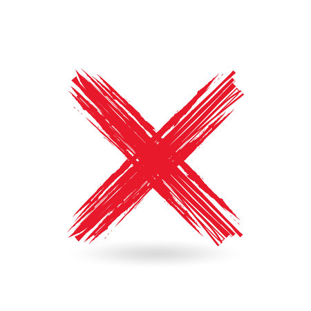 Cross sign element. Red grunge X icon, isolated on white background.のイラスト素材