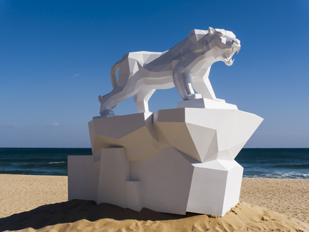 Big origami sculpture of tiger in the beach of Gangneung city. South Koreaのeditorial素材