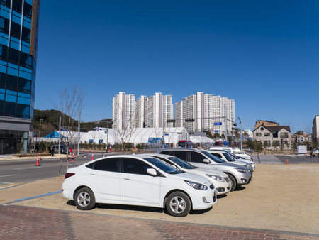 Olimpyc village. Korean apartaments. Gangneung city, South Korea. February 2018のeditorial素材